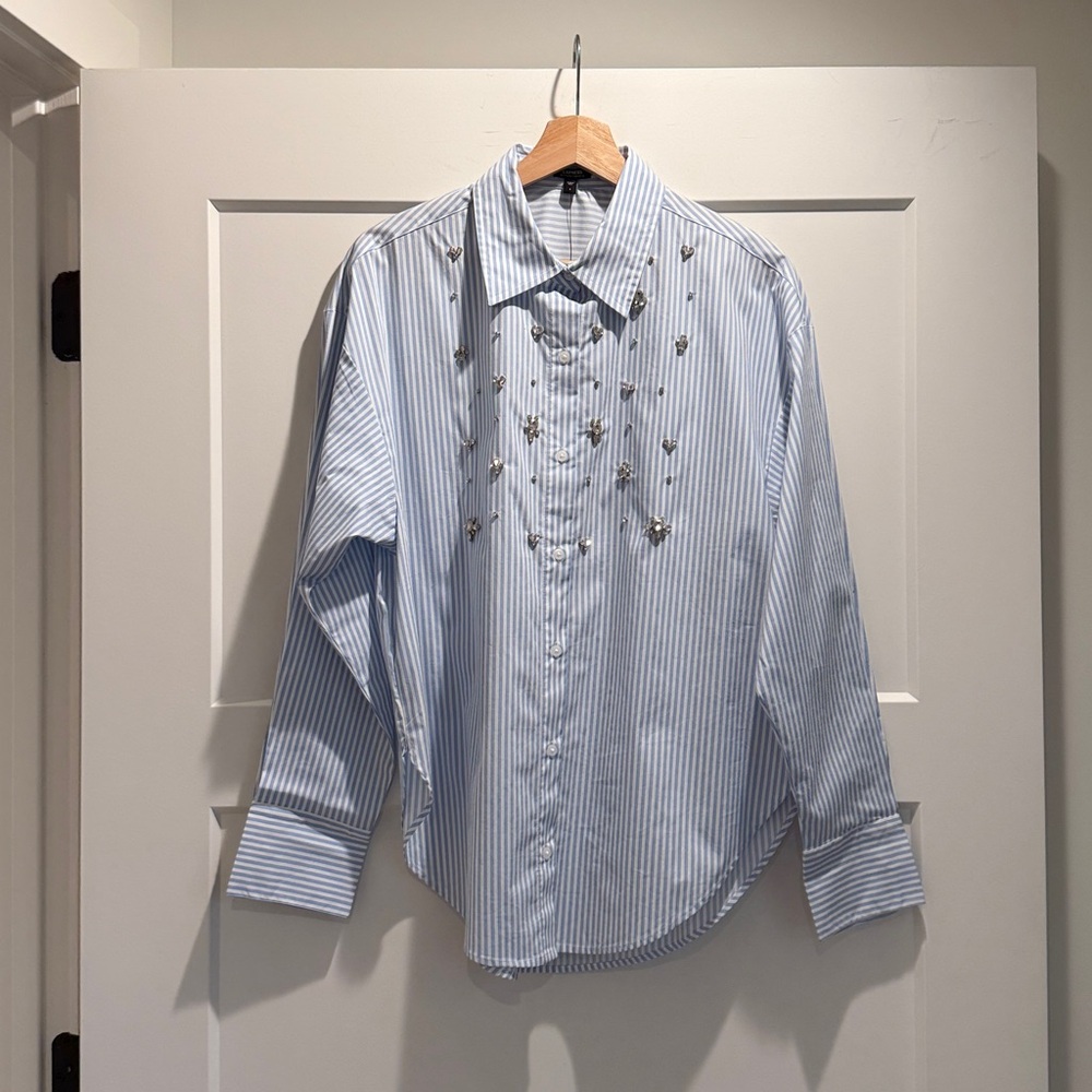 Express Embellished Striped Boyfriend Portofino Shirt in Size S | New With Tags - Picture 8 of 13